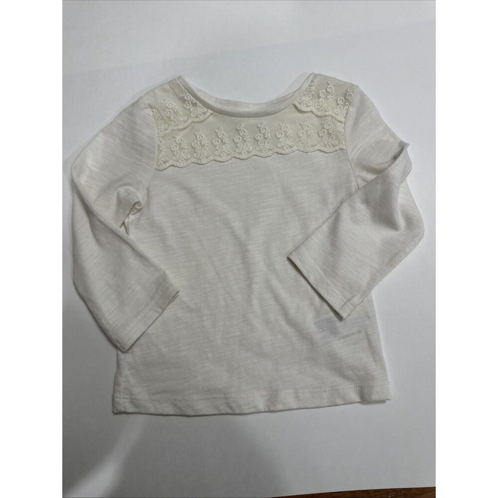 Cherokee Girls Cream Long Sleeve Top with Floral Lace Trim 18 Months